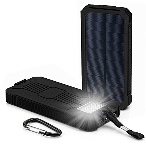 WFEI 50.000 mAh Caricabatterie Solare Impermeabile Solar Power Power Bank di Alta qualità Portable Dual USB Ports Solar Energy Panel Power Bank,Nero