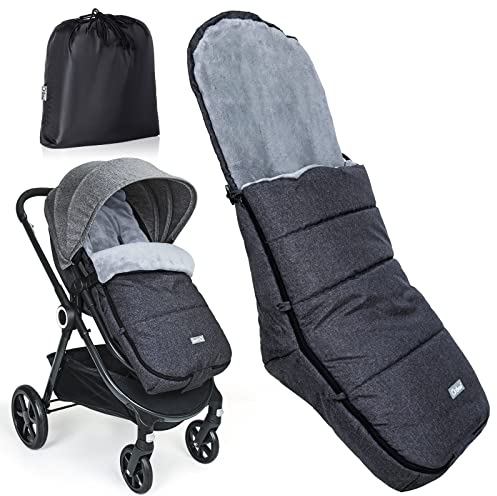 Orzbow Universelle Fußsack Kinderwagen, Winter Fußsack Buggy mit Warm Korallenvlies-Futter, Abnehmbare Fusssack Kinderwagen mit Verstellbarem Reißverschluss, Wasserdicht, L-Förmig, Schwarz