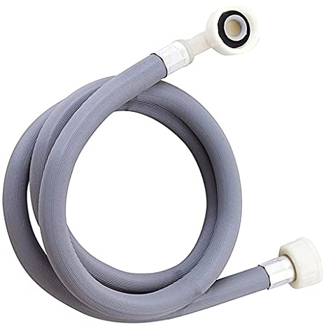 BricoLoco Manguera conexión agua lavadora. Goma para conectar lavadora a grifo. Tubo toma de entrada de agua. Con un racor recto y otro curvo. Tuercas de 3/4. (150)