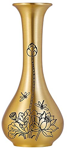 PAKUNDAS Goldfarbene Messingvase, spezielles Muster, graviert, metallisches dekoratives Mittelstück, Messingvasen, Tafelaufsätze, Dekoration, Blume, Heimdekoration, Moderne Hochzeit und