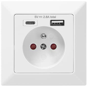 ORNO AE-13232 White Recessed Power Socket USB-A + USB-C 5VDC / 2.8A 3680W Type 2P+E French 16A