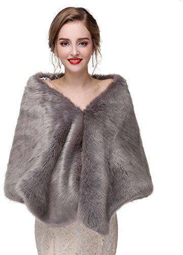 JOEupin Damen Hochzeit Pelz Schals und Wrap Braut Pelz Schal Stoles für Braut und Brautjungfern, grau, Medium