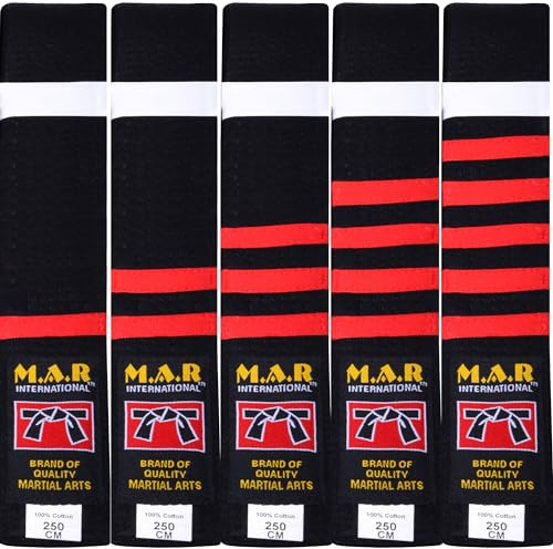 MAR | Martial Arts Block Striped Belt, Sandan Black Belt Third Dan; Block Colour Belts, Block Grading Belts; Karate Belt, Judo Belt, Taekwondo Belt, Jujutsu Belt & More (300cm)
