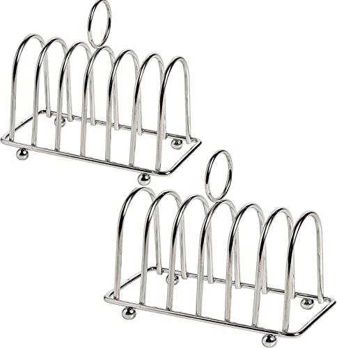 2PCS Toast Bread Holder, 6 Slice Stainless Steel Bread Rack,Toast Rack English Style with Ball Feet and Loop Carry Handle for Buffet Breakfast Lunch Dinner and Toast