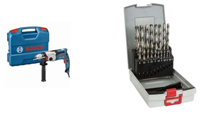 Bosch Professional Schlagbohrmaschine GSB 24-2 (1100 Watt, Max. Drehmoment: 40/14,5 Nm, in L-Case) + 19tlg. ProBox Metallbohrer Set HSS-G (geschliffen, Zubehör Bohrschrauber und Bohrständer)