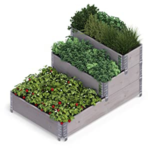 Upyard Stepped Bed - modernes Hochbeet aus Palettenrahmen - modulares, mehrstufiges Hochbeet aus Naturholz für Garten und Terrasse, 120x80x58,5, Grau