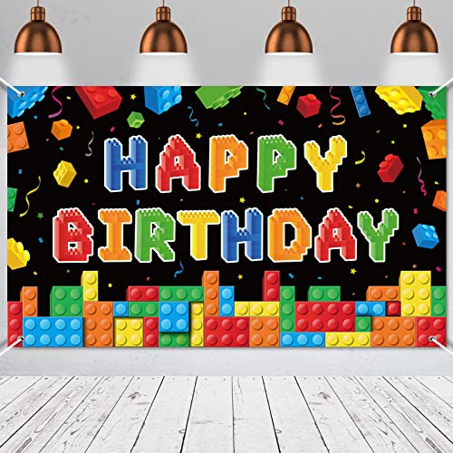 Panelee Bausteine Geburtstag Party Dekoration Hintergrund Happy Birthday Fotografie Hintergrund Geburtstagsfeier Banner für Kinder Party Zubehör, 185 x 110 cm | Party-Hintergrund mit Ziegelmotiv für Geburtstagsdekorationen, 183 x 100 cm, bunte Blöcke, Fotohintergrund