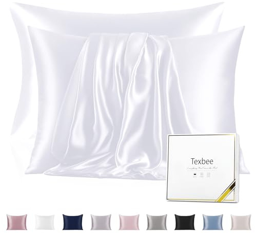 Texbee Seidenkissenbezug 40x80 Maulbeerseide für Haar und Haut, Reines Weiß | Beidseitige 22 Momme Naturseide für gesunde Haut & glattes Haar, mit Diskreter Reißverschluss, kühlend, atmungsaktiv, 2 Stück