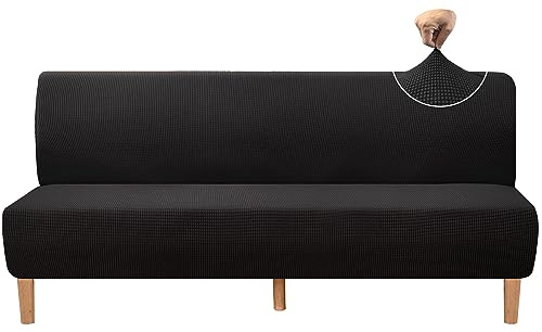 Granbest Hohe Dehnung Futonbezug Super Weiche Armlose Sofabezug für Hunde Haustiere Katzen rutschfeste Futonbezug ohne Armlehne für Wohnzimmer Möbel Schutz (Futon, Schwarz)