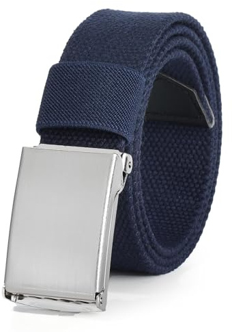 AWAYTR Boys Canvas Web Belts - Adjustable School Uniform Youth Belt Kids Golf Belt with Silver Flip-Top Buckle (80cm,Navy Blue)