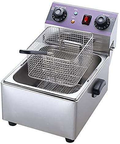 Friggitrice professionale con cestello, friggitrici elettriche in acciaio inossidabile da 3000 W Friggitrice a olio da banco con limitatore di temperatura e timer per tacchino, patatine fritte (10L
