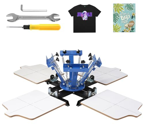 VEVOR Skärmtryckmaskin, 4 färger 4 station 360° roterbar silkscreentryckstryck, 21,2 x 17,7 tum / 54 x 45 cm skärmtryckstryck, positioneringspall i dubbla lager för t-shirt gör-det-själv utskrift