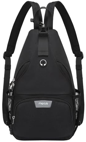 MOSISO Sling Rucksack Reisen Wandern Tagesrucksack, Crossbody Cabrio Sling Bag mit Fronttasche Eine Schulter Chest Bag, Schwarz
