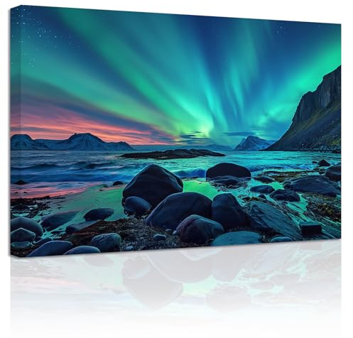 ZXHYWYM Nordlichter Bilder Bunte Aurora Borealis Malerei Wald Berg Leinwanddrucke Natur Landschaft Wohnkultur Gerahmt (Bild-4, (30.00 x 45.00 cms))