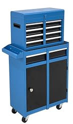 POLLOR Metal Tool Cabinet Storage Box Chest With 5 Drawers Portable with Wheels (95.5 x 51.5 x 28cm) (Blue - Black)