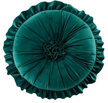 Fouriding Runde Blume Werfen Kissen 35CM - Ruffle Kissen für Wohnzimmer, Sofa, Bett, Stuhl, Boden, Auto - Home Decoration (Dunkelgrün)
