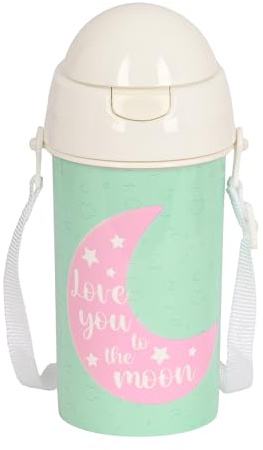 Safta BLACKFIT8 Moon Gourde à ouverture automatique, avec paille, bouteille d'eau, sans BPA, avec bandoulière, confortable et légère, 500 ml, 7,3 x 19,5 cm, vert