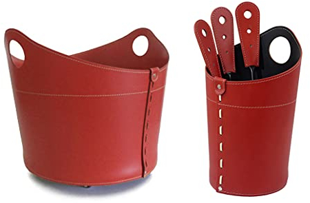 LIMAC Design INCAD Limac Design® - Juego de chimenea de cuero para chimenea, bolsa portaobjetos y utensilios para chimenea, color rojo