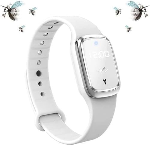 Ultrasuoni Bracciale Repellente Mosquito Repellent Braccialetto Antizanzare per zanzare Orologio elettronico Intelligente Wristband Fit Adulti e Bambini (bianco)