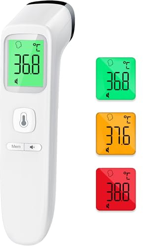 Fieberthermometer Kontaktlos Stirnthermometer, Digitales Infrarot Thermometer für Babys und Erwachsene mit sofortigen genauen Messwerten, Fieberalarm, LCD-Anzeige und 35 Speicherabruf