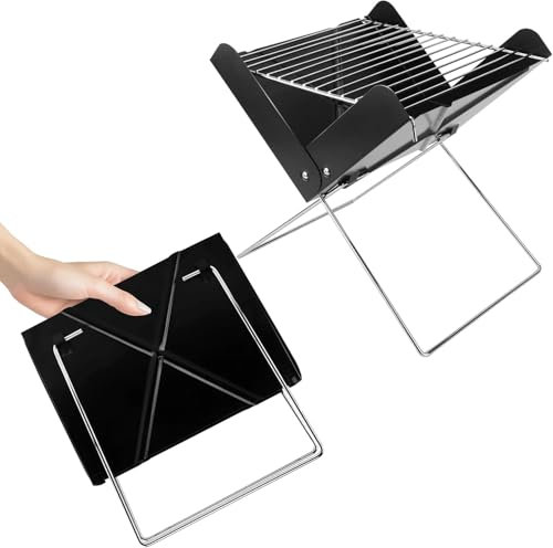 YSSOA 12' Portable Charcoal Barbecue Grill - Folding Detachable Collapsible Mini Tabletop Camping BBQ, Black