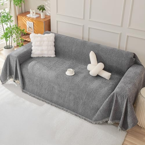 Royhom Chenille Sofa Covers 2 Seater, Corner Sofa Cover L Shape, Washable Couch Cover with Tassel, Soft Couch Covers for Dogs, Breathable, All-season Universal (Dark Grey, 180x260cm)