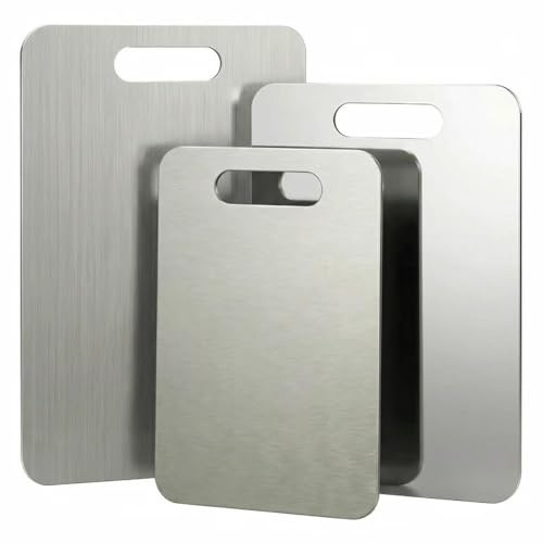 Stainless Steel Cutting Boards for Kitchen, 3 PCS Non Toxic Metal Chopping Board Set, Dishwasher Safe & Warp Proof (15.3x11, 13.4x9, 11.8x7.9 Inch)