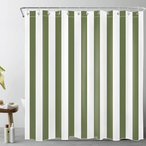 TACOKI Rideau de Douche Rayures Blanches Vertes, 120x200 Anti Moisissure Rideau Baignoire Rayures Verticales Polyester Shower Curtain 3D Rideaux Salle de Bain #1375