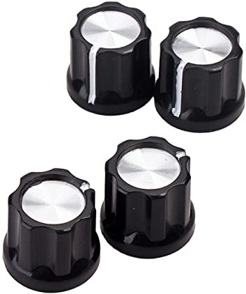 Gerändelte Bassregler aus Kunststoff für D-schaft Potis Schwarz | Vintage und Klassischer Stil, Leichtes Drehen, für Bassgitarre und D-type Schaft Potentiometer, 4 Stück