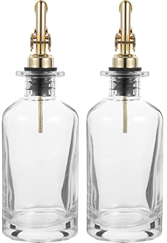 LXYDPZ 2pcs Olive Oil Dispenser Bottle Glass Oil and Vinegar Cruet Set Automatic Oil Pourer Spout Soy Sauce Container Carafes for Kitchen Salad Dressing Gold
