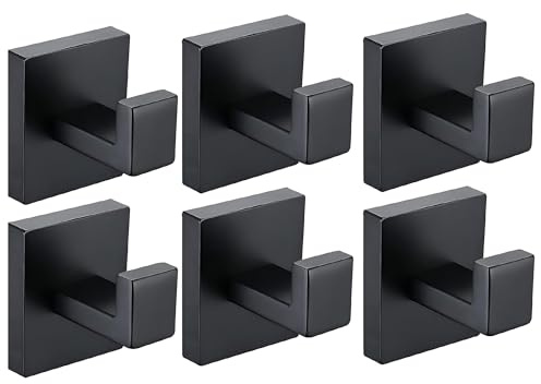 Taucent Handtuchhaken, mattschwarz, 6 Stück, Kleiderhaken für Badezimmer, Wandmontage, robuster Haken, 304 Edelstahl, Kleiderhaken für Badezimmer und Küche