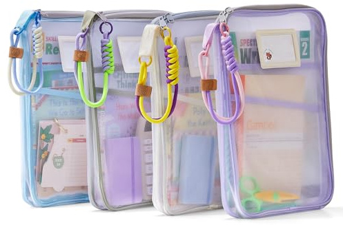 4-Pack Zippered Mesh File Bags – Kids Homework Organizer for Home, School Paper & Art Storage, Document Folder Pouch for Office, Classroom, and Project Organization