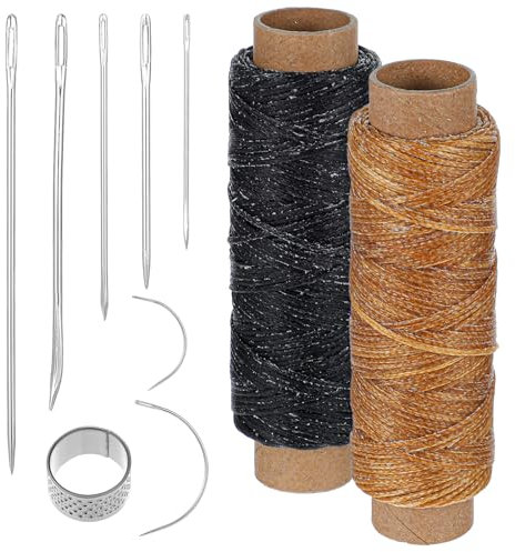 Tyqour 8 Pcs Leather Sewing Needles with Waxed Thread 50M, Needle and Thread for Weave, Heavy Duty Sewing Kit for Leather Repair, Upholstery, Canvas, Bags, Sofa, Furniture, DIY Craft Projects