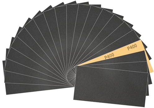 Sruhrak 93x230mm Papel de Lija Resistente al Agua, 30 Piezas de Lija para Uso en Húmedo y en Seco, Grano 400, para Trabajar la Madera, Desincrustar Metales y Preparar Superficies.