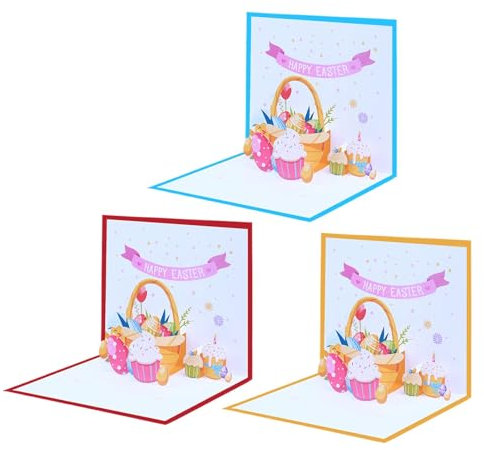3X Osterkarten Mit Umschlag,3D Osterkarten,Pop Up Ostergrußkarte,Easter Grußkarten Ostergeschenk Geschenkkarte,Frühlings Souvenir Für Kinder,Pop-Up-Karte Ostern,Feiertagspostkarten Für Osterfeiertag