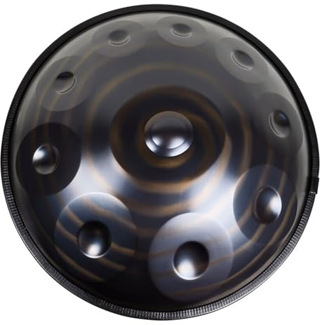 WQOTHHZR 432 Hz Handpan-Stahlinstrument D-Moll 12-Noten-Handpan-Trommel Meditation 10-Noten-Handpan mit Handtrommelständer Weiche Handpan-Tasche Schlägel (Farbe: 12 Noten, Größe: Blau-432 Hz)