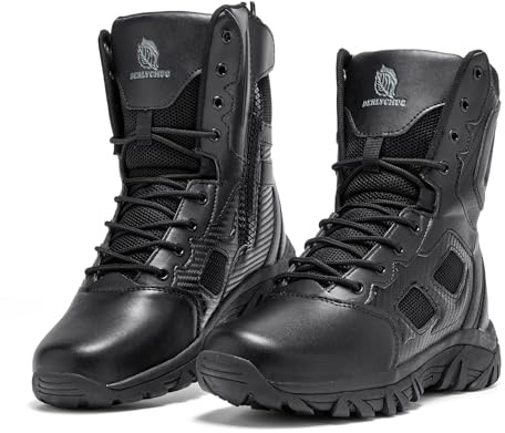 derlychug Men's Military Tactical Desert Combat Boots Side Zipper Leather Army Style Combat Boots(NewBlack 46)