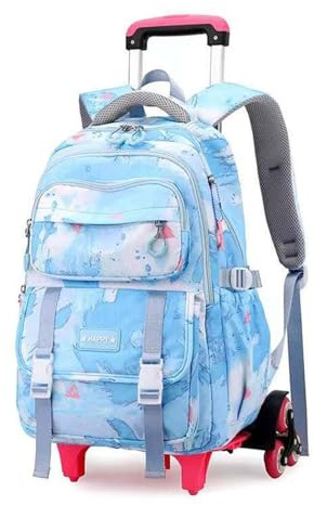 Yumenam Schulrucksack Trolley für Mädchen, Teenager Rucksack Schule mit Rollen,Multifunktionaler Rucksack Schultaschen Koffer Reise Schule Rucksack 36L