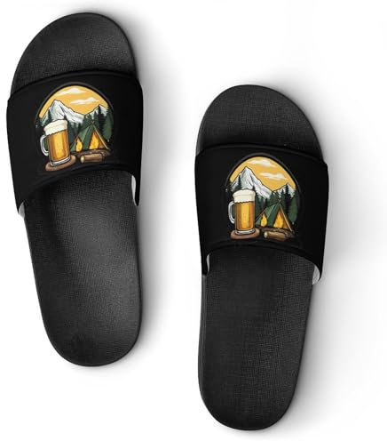Camping And Beer PVC Home Slippers Anti-Skid Slides Shower Shoes House Bathroom Slippers for Women Men 40 (250mm)