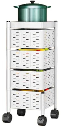 Scaffale Portaoggetti Girevole, Carrello Portafrutta E Verdura Da Cucina, Contenitore Portaoggetti Con Cestino Rimovibile For Soggiorno E Bagno(White,29x29x77cm)