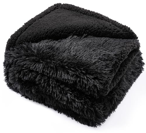 Wowchine Black Pet Calming Couch Throw Blankets for Dogs Waterproof Dog Blanket Fluffy Long Faux Fur for Little Dog Cat Puppy Mat Washable(Black,XS-28 * 20in)