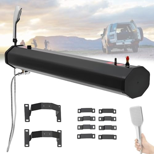 Doccia Portatile da Campeggio Solare con Serbatoio d'Acqua pressurizzato, Montaggio su Portapacchi, 18L/20L/30L con Pompa dell'Aria elettrica per SUV, berline, Camper, Camion, 18L