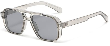 RUNHUIS Vintage Quadratische Sonnenbrillen für Damen und Herren, Retro Rechteckige Brillen mit UV400-Schutz (Klargrau/Grau)