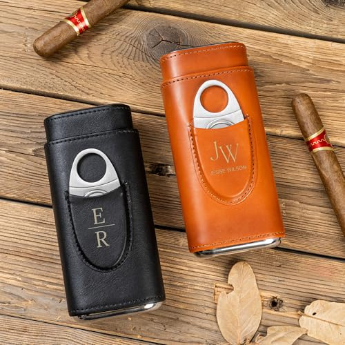 Estuche de cuero personalizado para puros con cortador, humidores de viaje grabados, regalos para padrinos de boda y despedidas de soltero