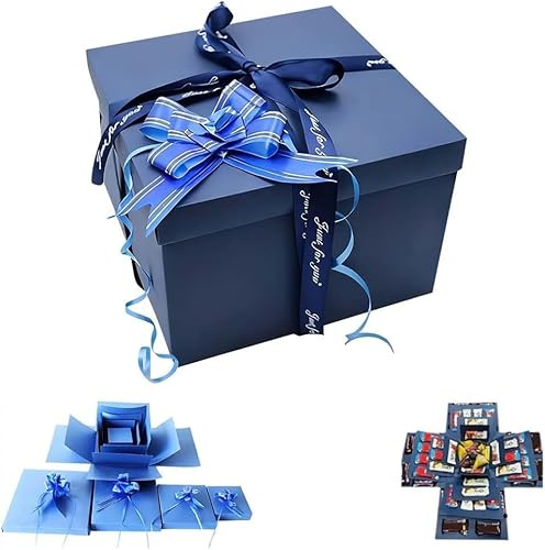 Überraschung Box, 2025 Neu DIY Explosionsbox, 5-Lagige Explosionsbox Geburtstag Mit Band Kreative DIY Geschenkbox Surprise Box für Weihnachten Geburtstag Jubiläum Valentinstag (Blau)