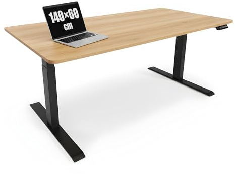 Schreibtisch Oak Desk - 140cm - Natur - Holzwerkstoff | 100 kg Belastbarkeit, stabiles Gestell, edle Optik, höhenverstellbar