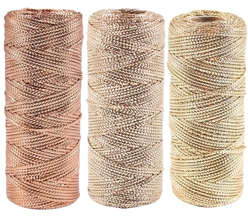 Yayatty 1,5 mm Gold Metallic Kordel Goldfaden zum Basteln, Goldschnur für Die Herstellung von Handgefertigtem Schmuck DIY Weihnachtsbaumschmuck zum Aufhängen, 3 Farbe C, 300m