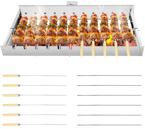 Teodute Elektrisk roterande grill rostfritt stål, justerbart matlagningsområde 16–30 cm, USB automatiskt grillgaller, kolgrill för picknick, trädgårdsfest, hem, camping, grill (60 cm längd)