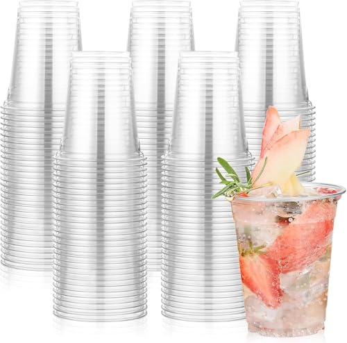 KesaPlan 100PCS Clear Plastic Cups 350ml(12oz), Party Cups for Iced Coffee, Smoothie, Juice, Ice Cream, Cold Drinks, Plastic Glasses for Camping, Travel, Wedding, Birthday and Gatherings