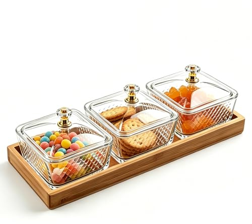 KFSCIP Sweet Jars, Snack Bowls and Sweet Bowl Set with Lid, Dry Fruits and Nuts Tray, Party Serving Trays for Home Dining and Gift Occasions, 39 cm by 14.5 cm by 13 cm